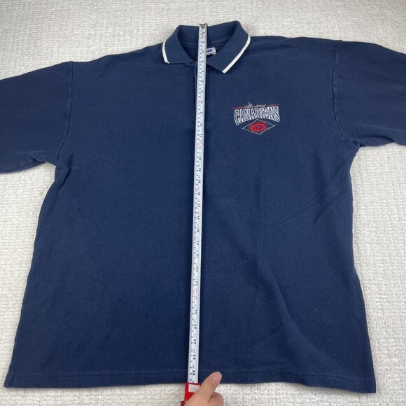 VTG Canada Made Montreal Canadien Mens XL NHL Rugby Polo Bulletin Athletic Navy - Picture 12 of 16